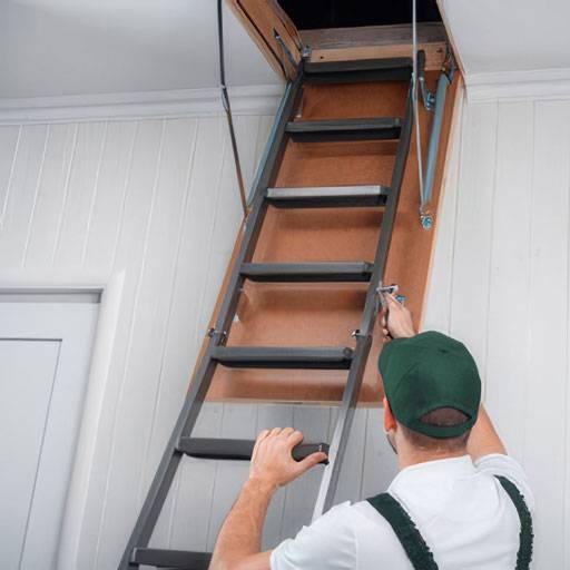 A The Honey Do Service craftsman testing a newly installed Attic Ladder